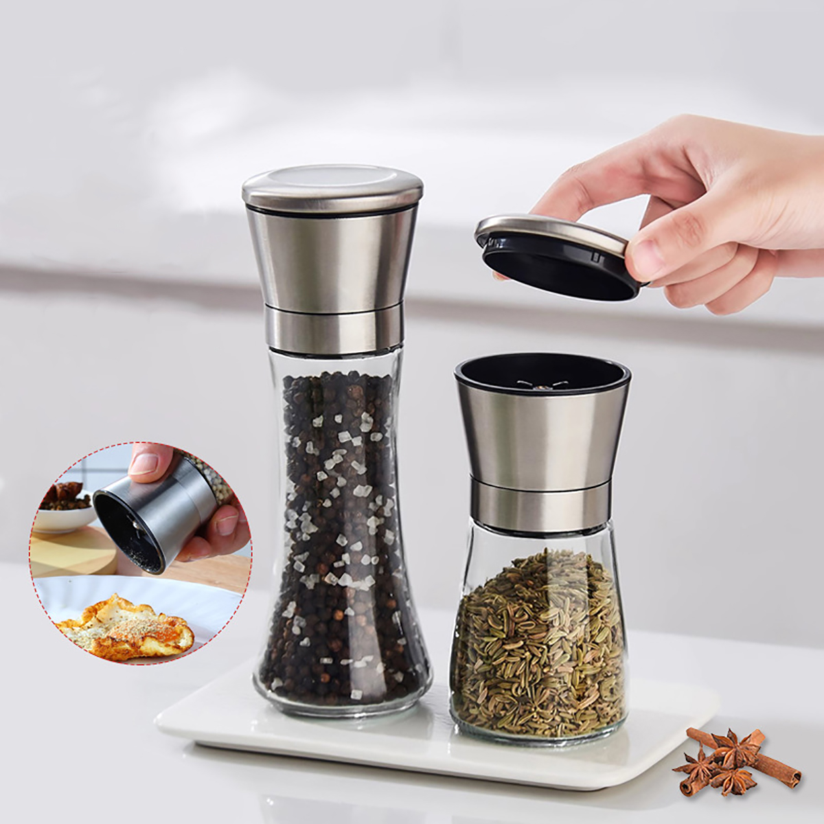 Botella de molienda Manual para condimentos de cocina, juego de sal y pimienta, molinillo de pimienta, molinillo mezclador de especias, molinillo grueso y fino