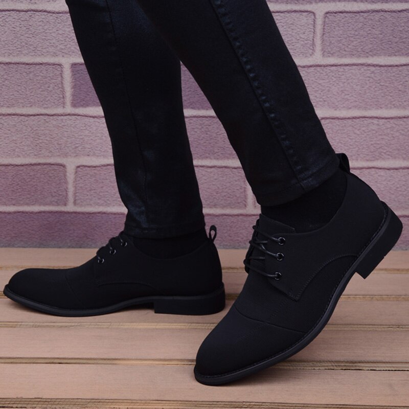 Zapatos con punta en pico de Corea para Hombre, Zapatos de vestir de oficina, informales, transpirables, con cordones, para boda, color negro