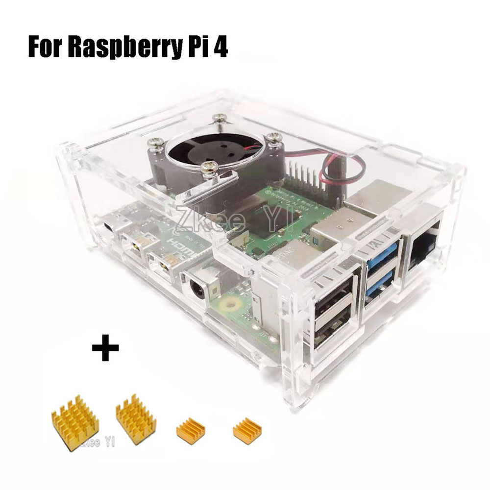 Klar Acryl fallen Gehäbenutzen Kasten mit Lüfter Kühlkörper für Himbeere Pi 4 Modell B