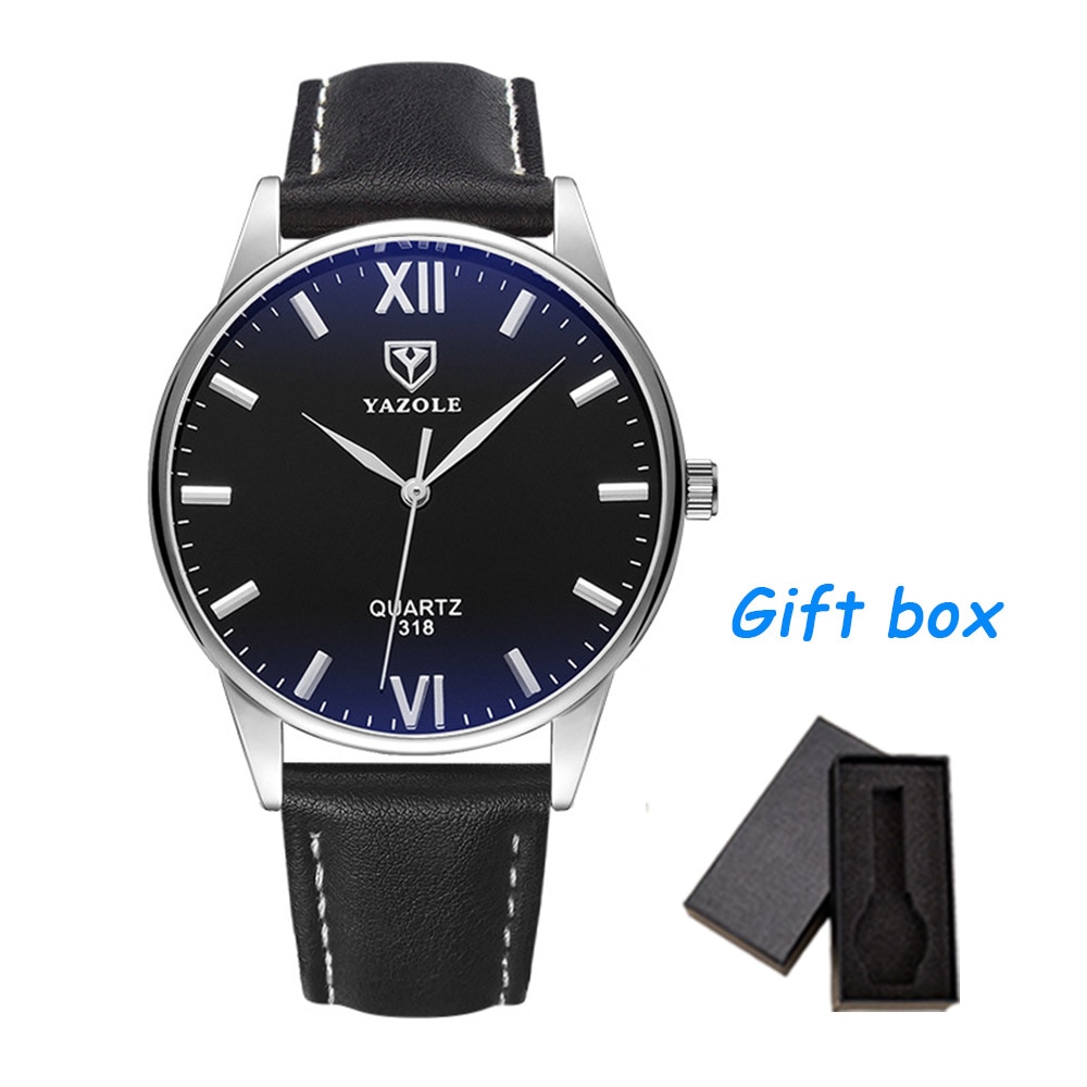 YAZOLE-montre à Quartz pour homme d'affaires, classique chronographe, bracelet en cuir pour homme: blue black-gift