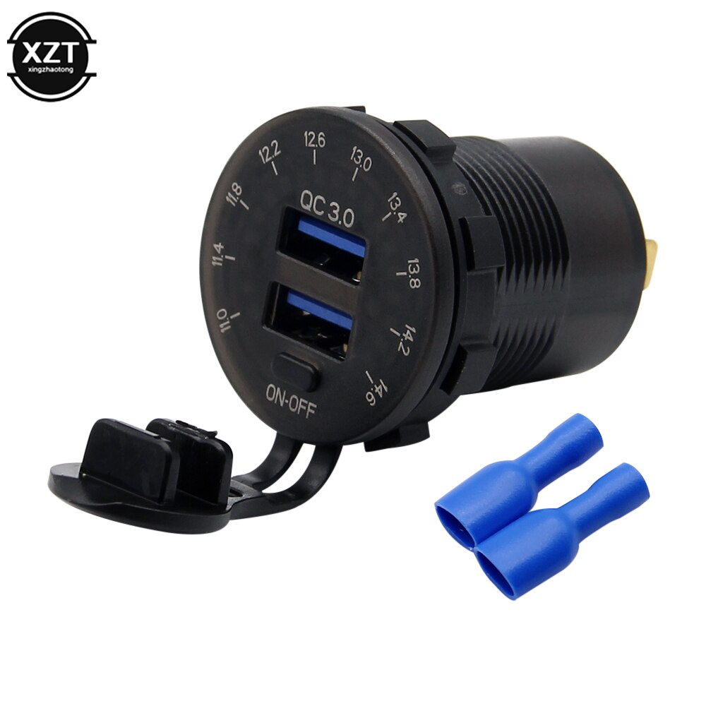 QC3.0 Dual USB Cigarette Lighter Car Charger with LED Streamlight Voltmeter 12-24V Waterproof 2 Ports Power Socket ON/OFF Switch: charger