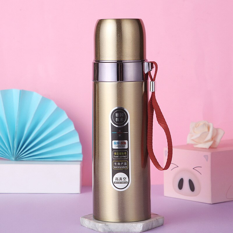 Termo portátil de acero inoxidable para uso en el hogar, termo de aislamiento de agua , con doble movimiento de acero inoxidable: White