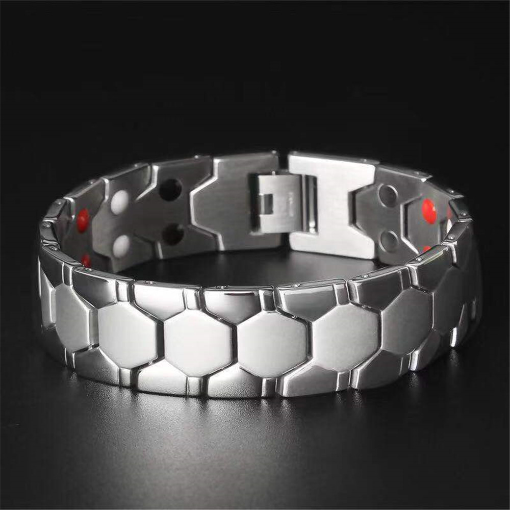 4 In 1 Magnetische Magneet Armband Mannen Heren Armbanden Sieraden Golden Zinklegering Armband Mannen: Silver