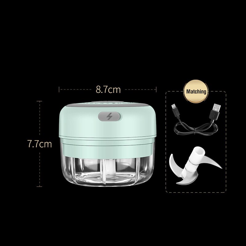 Smart Electric Garlic Press Vegetable Food Chopper Grinder Masher 100/250ml Rechargeable Meat Garlic Grinder Choppers Presser: S-green