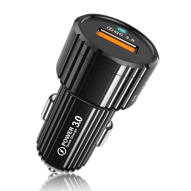 USLION Car USB Fast Charger 18W 3A USB Car Charger Adapter For iPhone 11 Pro Max Samsung QC3.0 Fast Car Mobile Phone Charger: Black