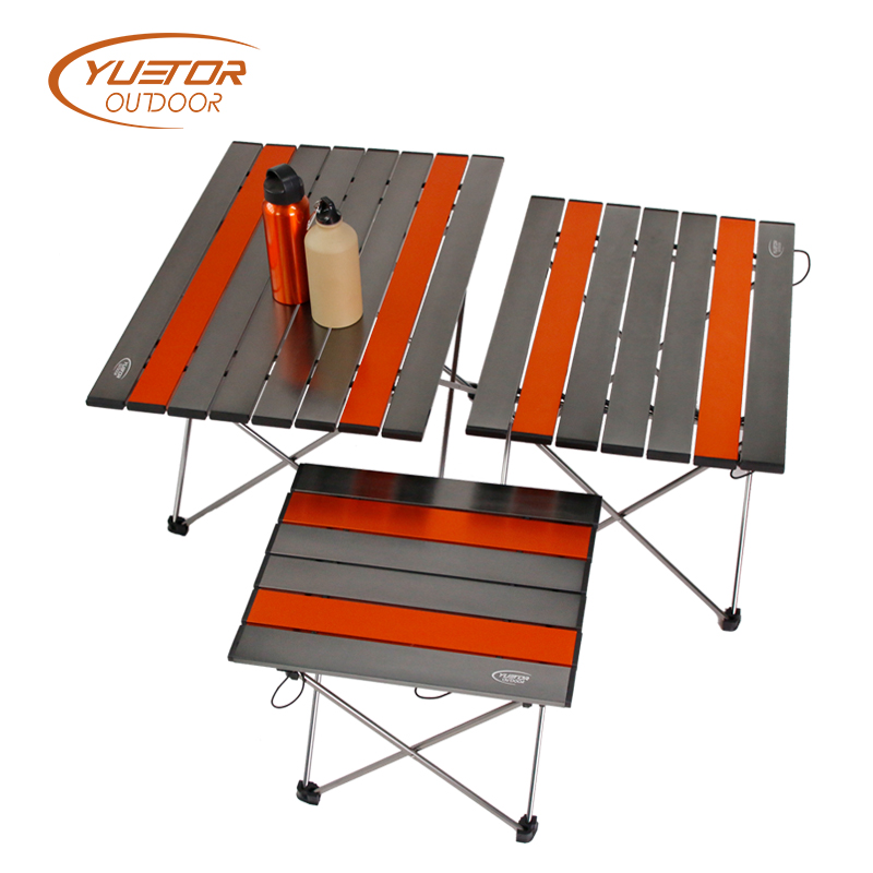 YUETOR exterior tamaño mediano Ultra ligero portátil plegable mesa escritorio Camping al aire libre Picnic aleación de aluminio naranja