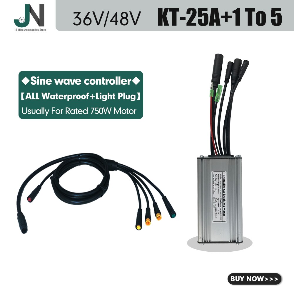 KT Ebike Controller 36V48V 250W-1000W Julet wodoodporna wtyczka 15A/17A/22A/25A/30A do zestawu do konwersji silnika elektrycznego roweru: 25A Sinewave 1T5