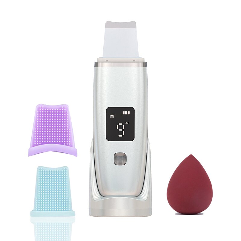 Ultrasonic Skin Scrubber Deep Cleaner Vibration Face Spatula Blackhead Remover Facial Scrubber Shovel Clean Cavitation Peeling: without box white