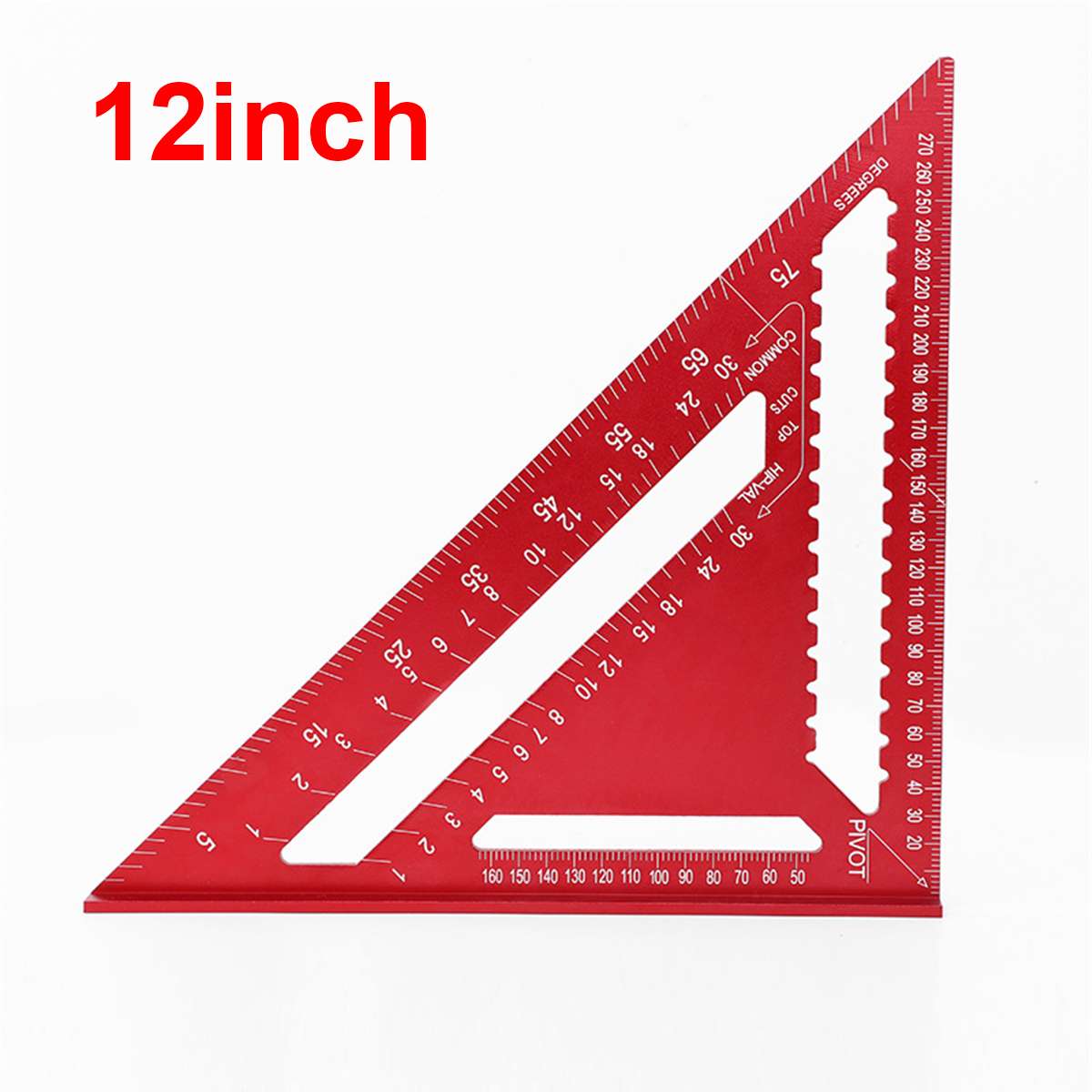 12 inch Metric and Imperial Aluminum Alloy Triangle Angle Ruler Protractor Woodworking Measurement Tool Square Layout Gauges: red 12inch