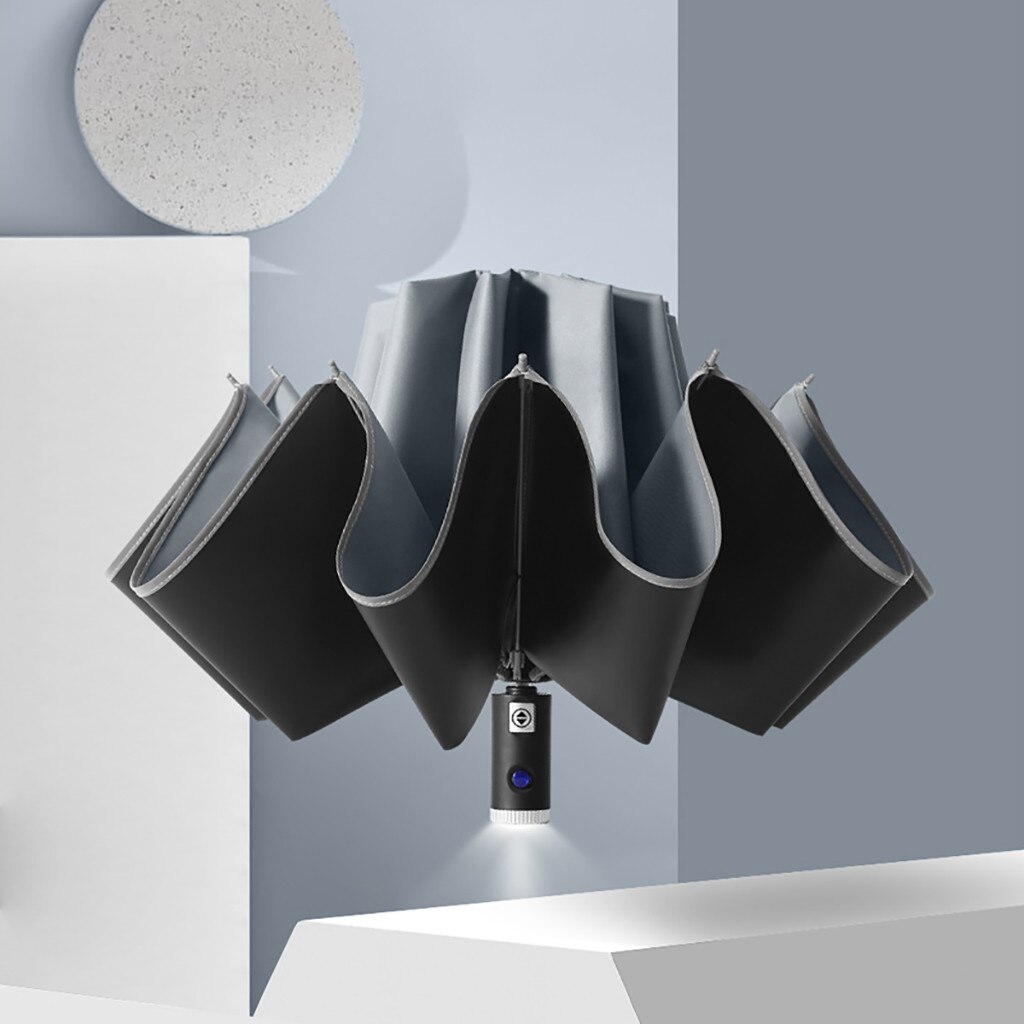 Creativa sombrilla de 10 huesos de vinilo, nueva linterna, paraguas inverso, impermeable, ropa de lluvia, tela de impacto, botón automático, batería G3