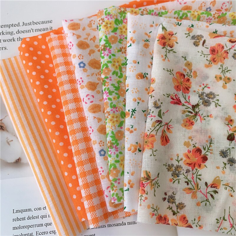 7 pièces 50cm X48cm plaine mince Patchwork coton tissu série florale bleu charme quarts paquet couture: orange2