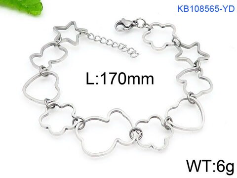 Beer Rvs Peach Hart Vijfpuntige Ster Bloem Stiksels Armband Vrouwen Gouden Zilveren Rose Gouden Beer Armband: silver