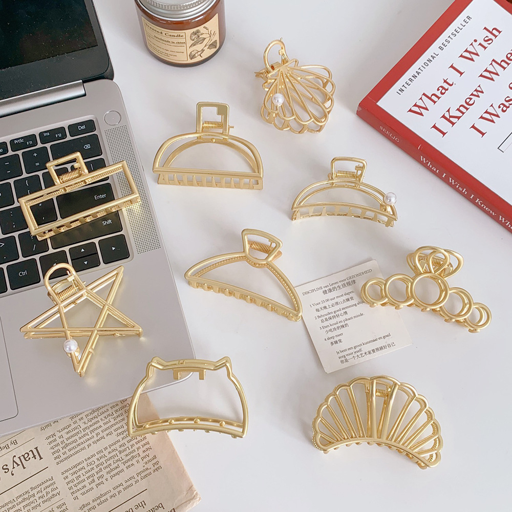 Las mujeres pelo Clips hueco tiburón pulpo Clip geométrica horquilla con perlas gran elegancia broche para peluquerías accesorios para el cabello