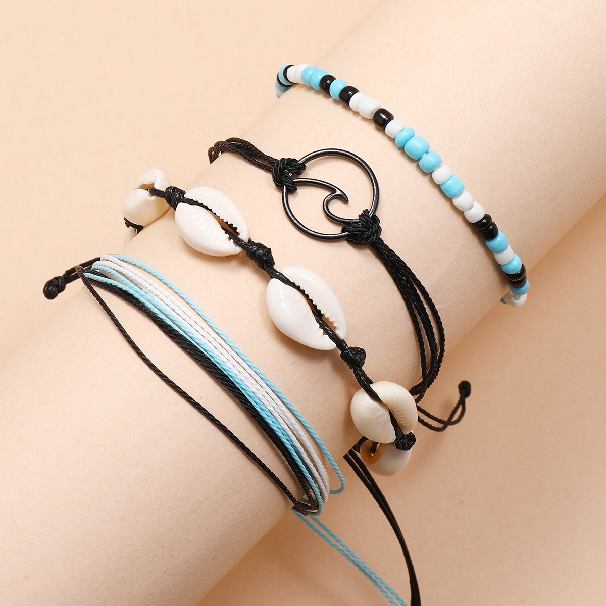 Bohemen Zwarte Golven Enkel Armband Set Voor Vrouwen Shell Rijst Kraal Ketting Op Voet Enkelbandje Vrouwelijke Boho Zomer Sieraden