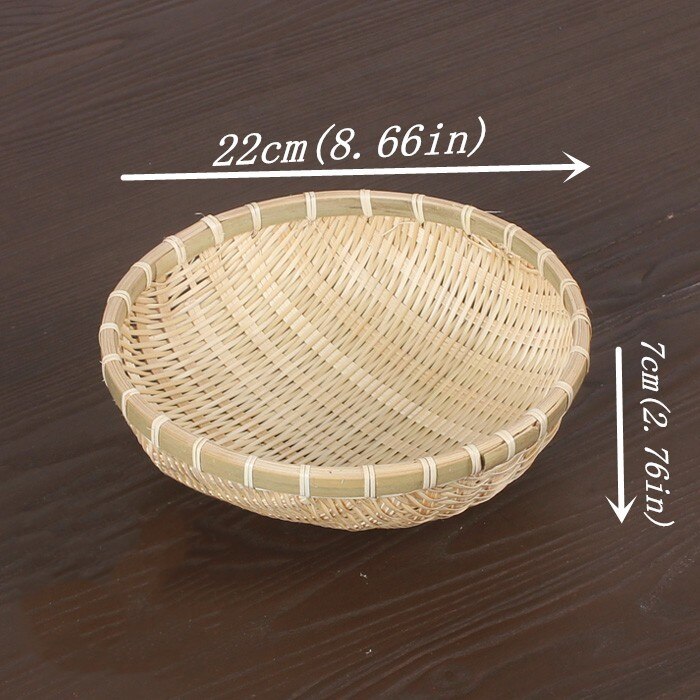 Handgjord bambuvävning flätad korg rund förvaringsbehållare för grönsaker frukt picknick mat bröd hushållskök rotting: 22 x 7cm