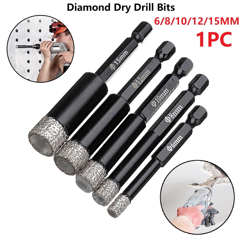 6-15mm Vaccum Brazed Diamond Dry Drill Bit Porcelain Granite Tile Glass Marble For Cooling Dry Drilling Without Water