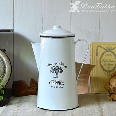 Emalje kaffekande. emalje koldt vand gryde. emalje blomsterpotte. fortykkelse fregne, retro nostalgi, fransk stil: B