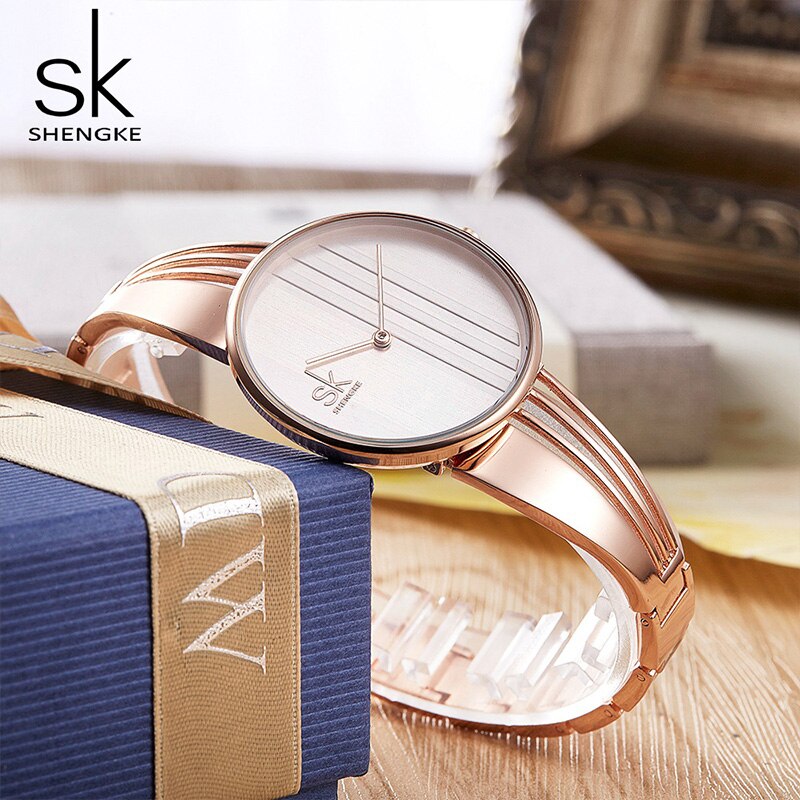 Shengke Mode Vrouwen Horloges Rose Gold Dames Armband Horloges Reloj Mujer SK Quartz Horloges Voor Vrouwen # k0062