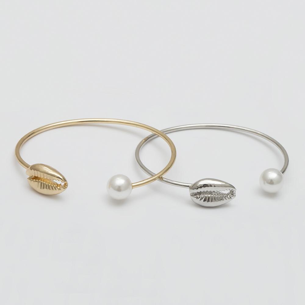 J. zonneschijn Twee-tone Boho Natuurlijke Shell Armbanden Bangles Eenvoudige Seaside Porceleinslak Imitatie Parel Armband op Vrouwen Hand Beach Sieraden