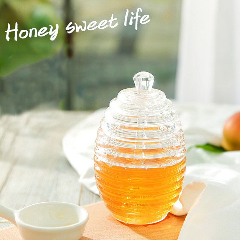 Honey Pot Clear Jar with Dipper Lid Beehive Style for Home Kitchen P7Ding