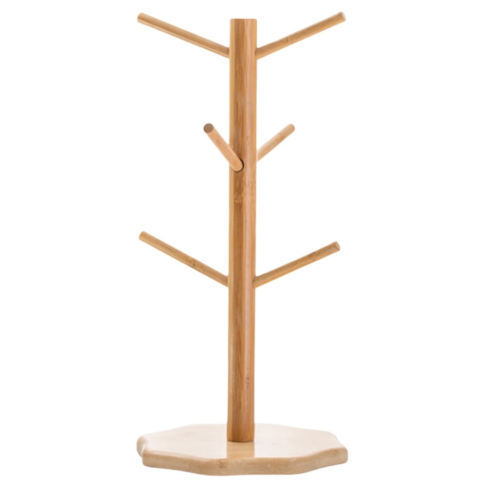 Support de tasse à café en bambou, support de tasse en bois d&#39;arbre, support de tasse à café, support de séchage avec 6 crochets, support de dessous de verre: B