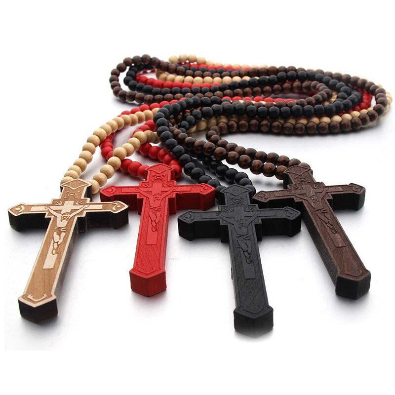 Rosarios Catolicos Jesus Cross Ketting Houten Cruz Madera Religieuze Sieraden Chapelet Catholique Cross Crucifijo Erkek Kolye