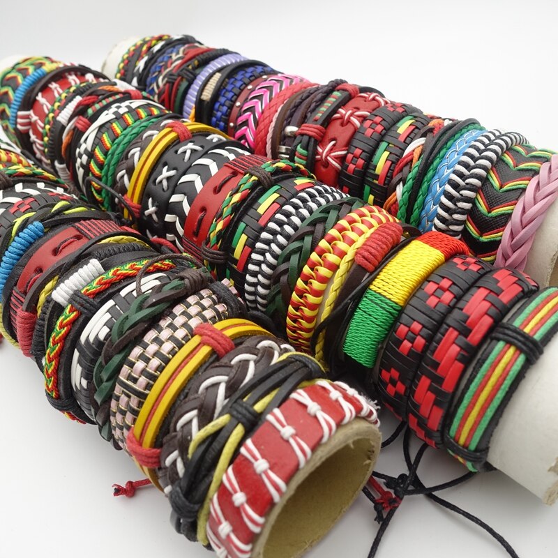 MIXMAX all&#39;ingrosso 50 pezzi bracciali polsino per uomo donna Mix stili fatti a mano in pelle gioielli moda regalo regalo scatola ridimensionabile confezionato: Multicolor