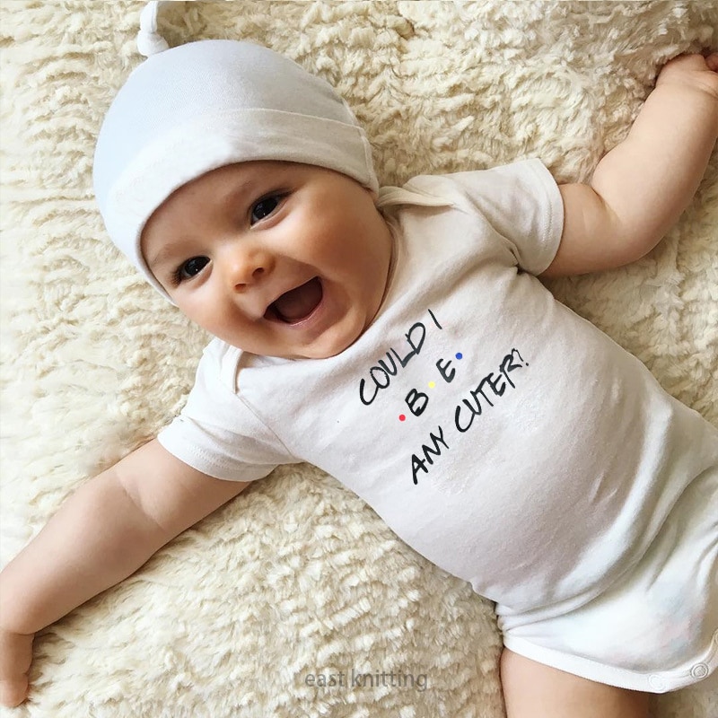 DERMSPE Casual Newborn Baby Boys Girls Short Sleeve Letter Print Could Be Any Cuter Romper Baby Clothes White