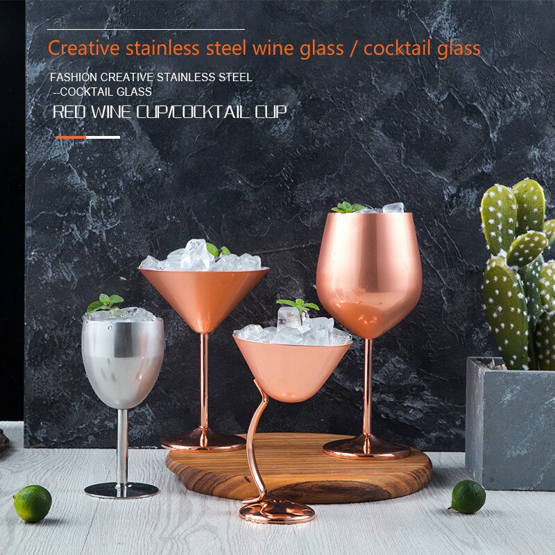 Copa de vino de acero inoxidable 304, copas de champán de metal anticaídas, oro rosa, cóctel, Martini