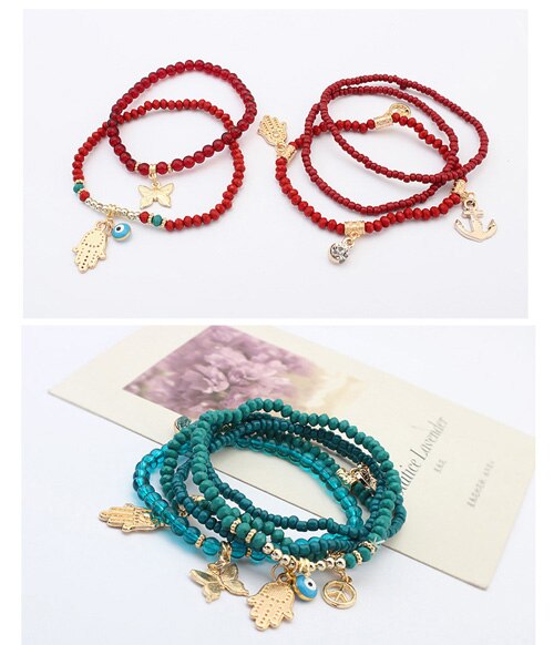 LEMOER chanceux kabbale Fatima Hamsa main bleu mauvais œil bracelets à breloques et bracelets perles multicouches turc Pulseras pour les femmes