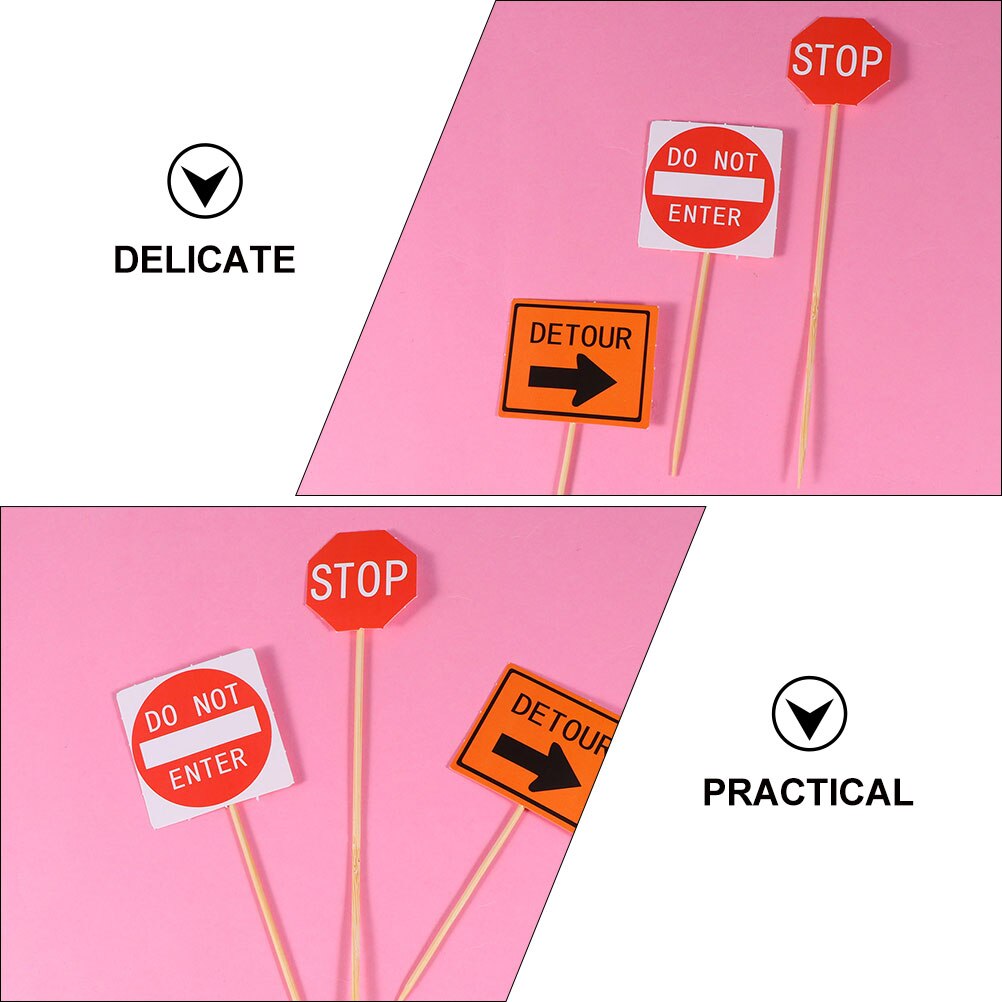 48pcs Cake Inserting Cards Theme Party Signs Cake Topper Construction Road Sign Pick