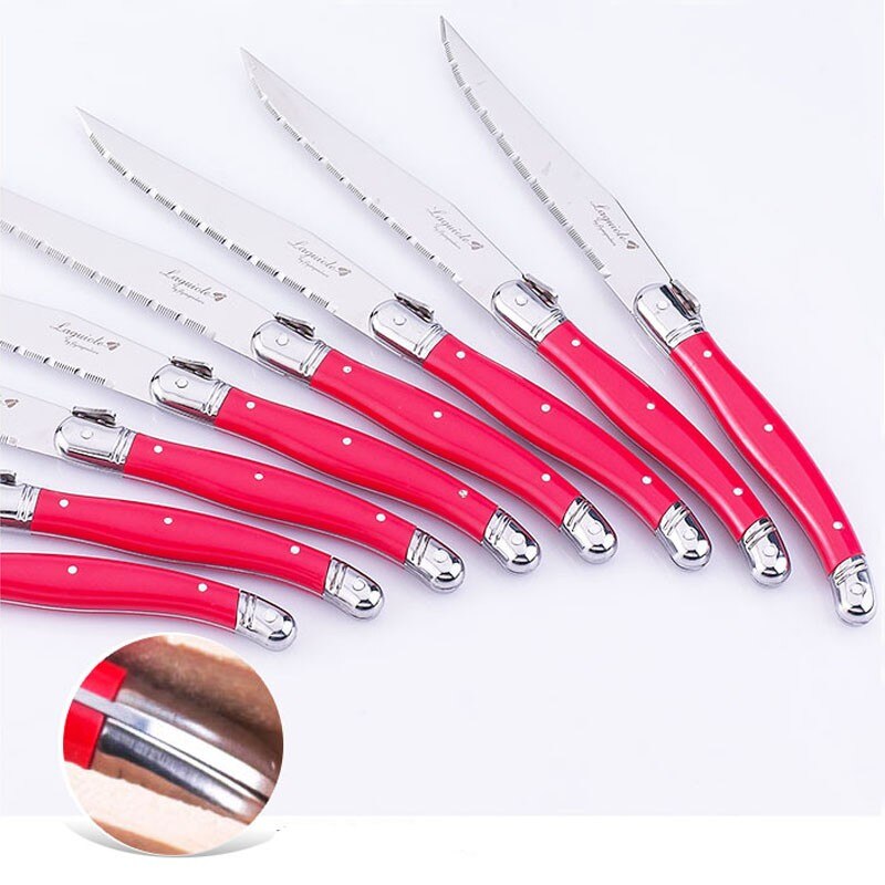 9 ''Rvs Laguiole Steak Mes Set Diner Messen Rood Handvat Tafel Messen Bestek Keuken Bestek Servies 6/8/10 Pcs