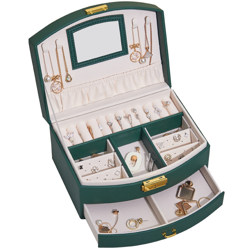 Caja de joyería de viaje portátil, cajas S/M/L, organizador de joyas de 3 capas, caja de joyería con botón, almacenamiento de cuero, Joyeroe para joyeros: YELLOW