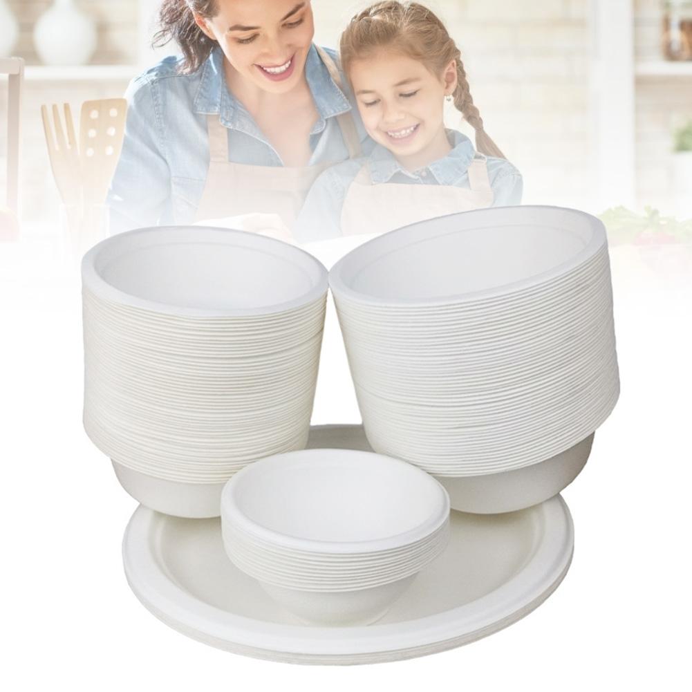 50Pcs Biodegradable Disposable Bowl Restaurant Kitchen Cold Use Container Eco-friendly Disposable Tableware