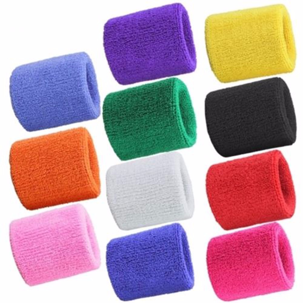 Colorful Cotton Unisex Sport Sweatband Wristband Wrist Protector 2PCS Running Badminton Basketball Brace Terry Cloth Sweat Band