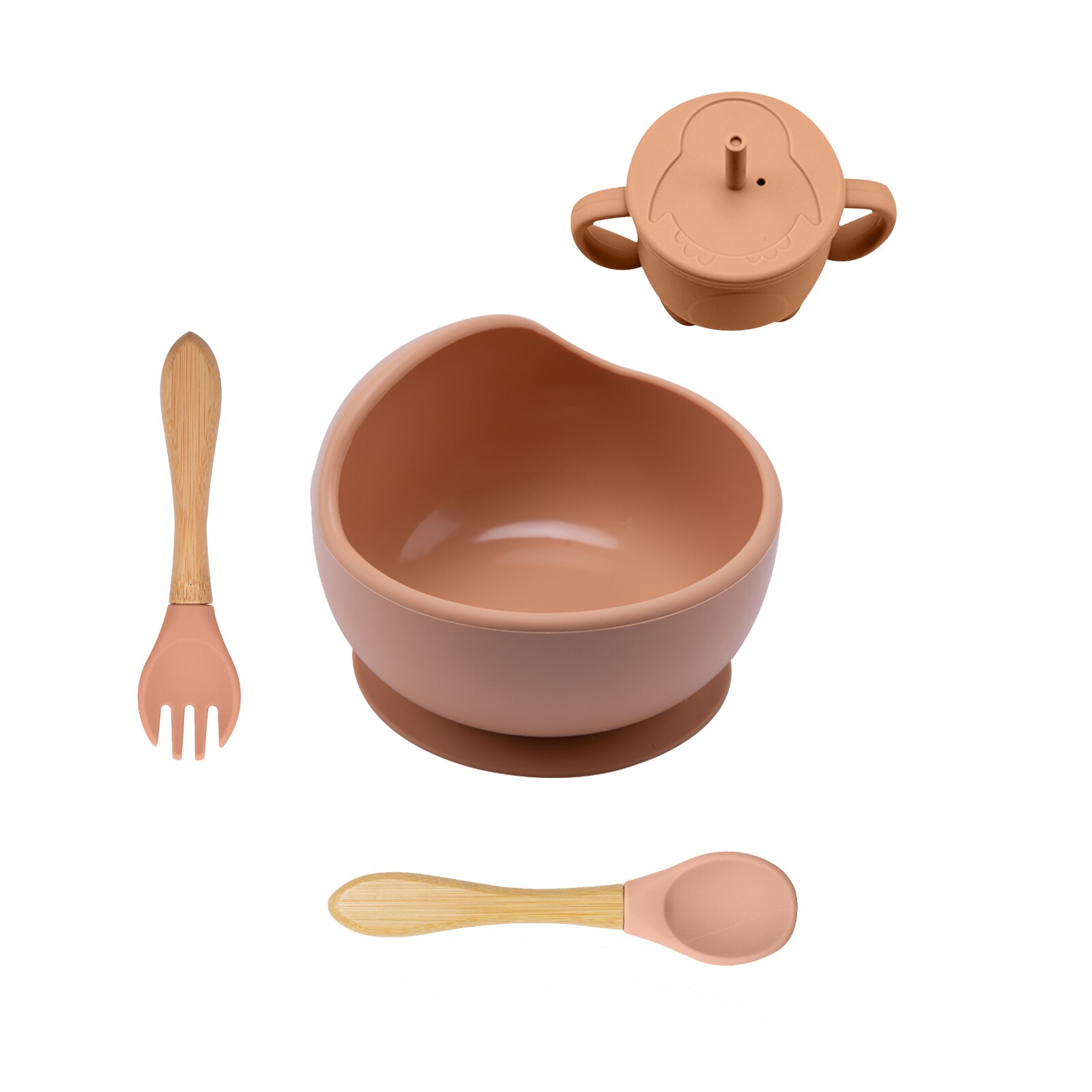 Dziecko płyta silikonowa zastawa stołowa dzieci miska zasysająca talerze karmienie dziecka miseczka silikonowa kubek ze słomką widelec naczynia zestaw stołowy dla dzieci: H