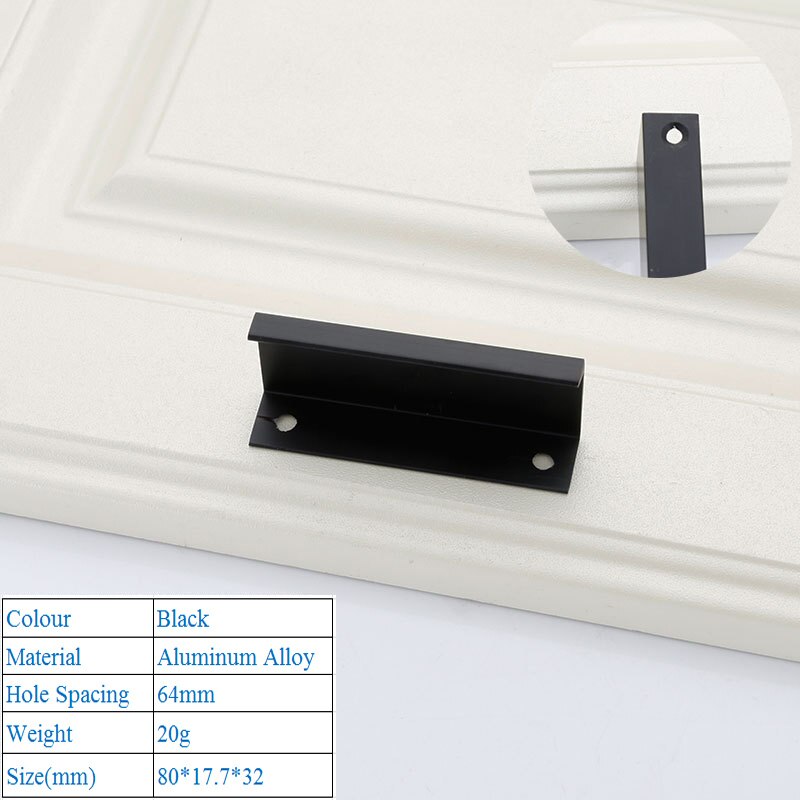 Lange Lade Deur Aluminiumlegering Deur Rand Handvat Moderne Minimalistische Onzichtbare Zwart Handvat Kast Kast Handvat: Hole Spacing 64mm