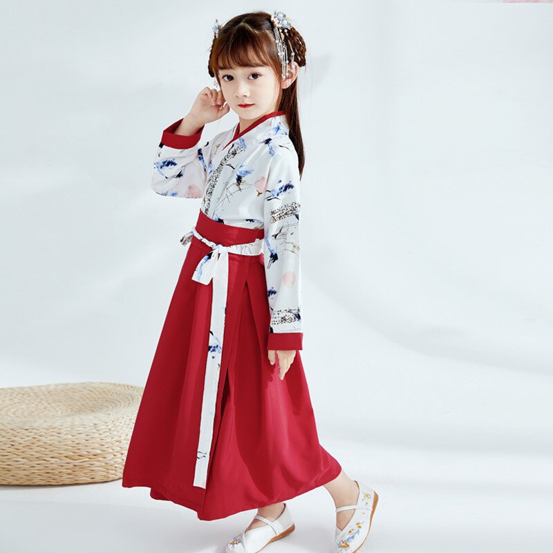 Traditional Costumes Kids Japanese Style Kimono Girls Boys Clothing Yukata Samurai Costume Crane Haori Robe Party Ancient: Red / Height160CM