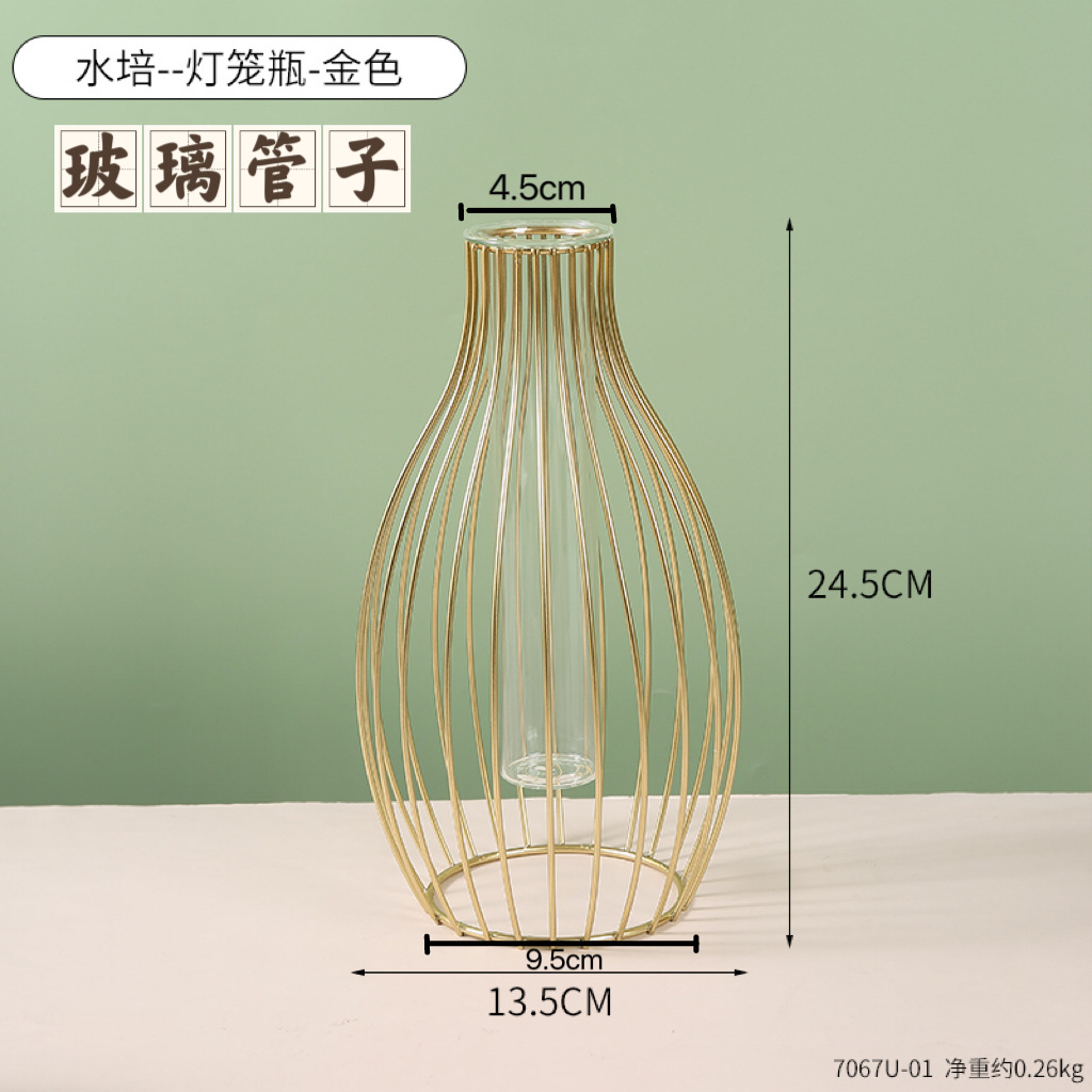 Wine Bottle Simple Hollow Iron Vase Decoration Home Living Room Transparent Simulated Flower Dried Flower Container: black