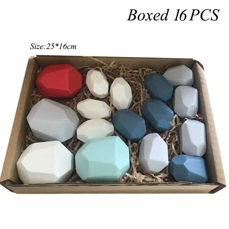 Kinderen Houten Kleurrijke Steen Jenga Bouwsteen Educatief Speelgoed Nordic Stijl Regenboog Stapelen Spel Houten Speelgoed: F-Boxed 16pcs