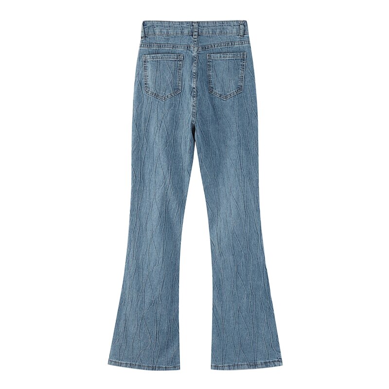 Jean évasé à plis en dentelle pour femmes, pantalon en Denim, Texture, taille haute, coupe Slim, droit, à fond de cloche