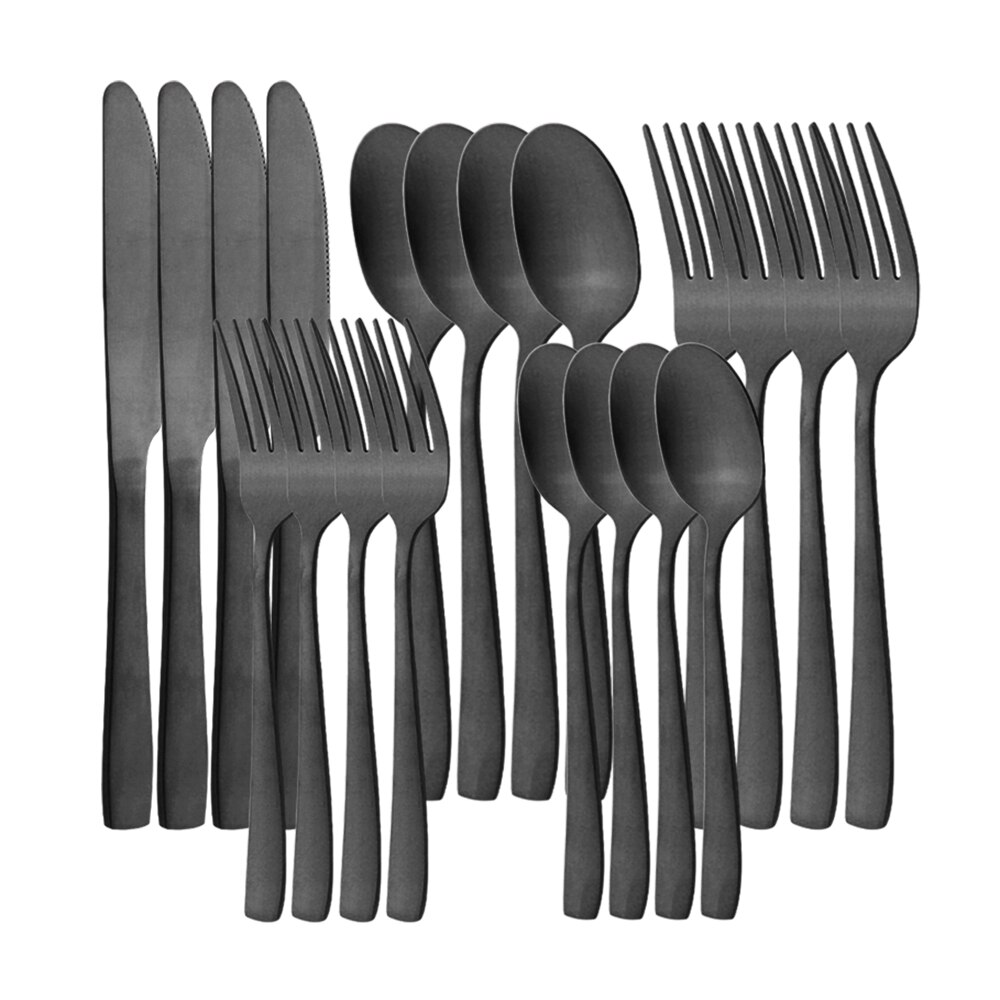 Couverts en acier inoxydable, 20 pièces, noir mat, service de table, couteau à dîner, fourchette à Dessert, cuillère, vaisselle de table, couverts de cuisine pour la maison: Black