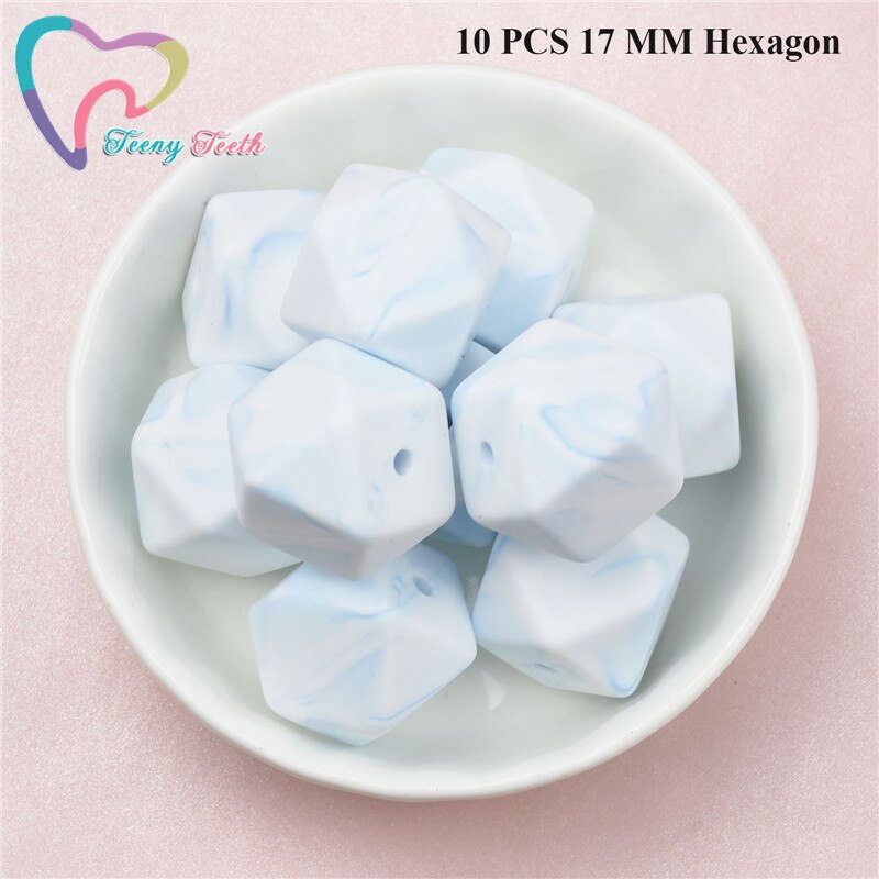 Teeny zęby 10 sztuk nowy marmur niebieski 12-15MM kulki silikonowe do ząbkowanie naszyjnik dziecko koraliki do żucia gryzak BPA bezpłatne luźne koraliki: 10 PCS 17 MM Hexagon