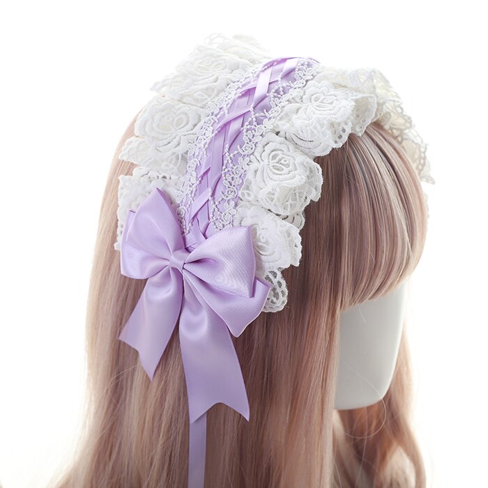 Japonais doux soeur Lolita blanc casque de dentelle bandeau fée soeur bandeau de cheveux sauvage doux soeur Lolita petits cheveux KC: Light Purple Color