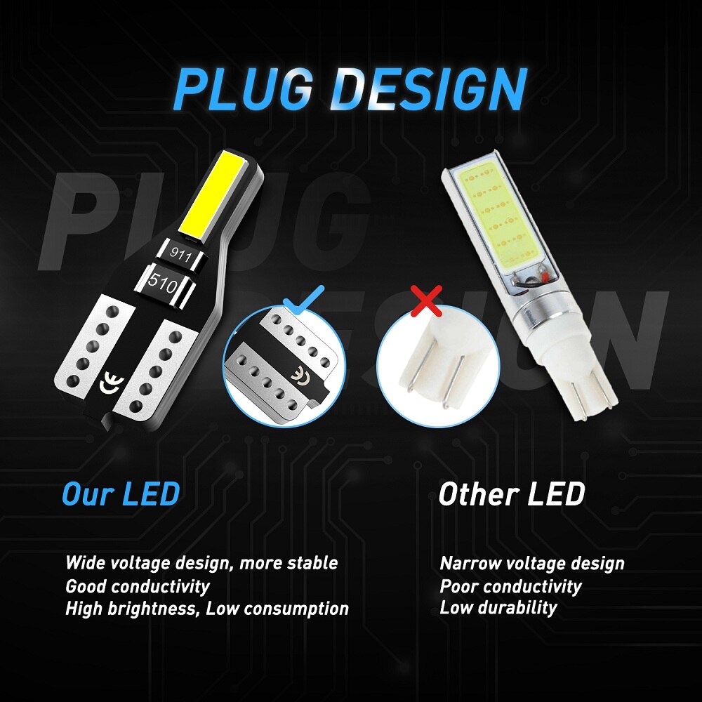 Lot De 10 Ampoules LED T10 W5W - Blanc Xenon 6000K - 12V - Pour Veilleuse, Plaque, Intérieur Voiture - Neuf