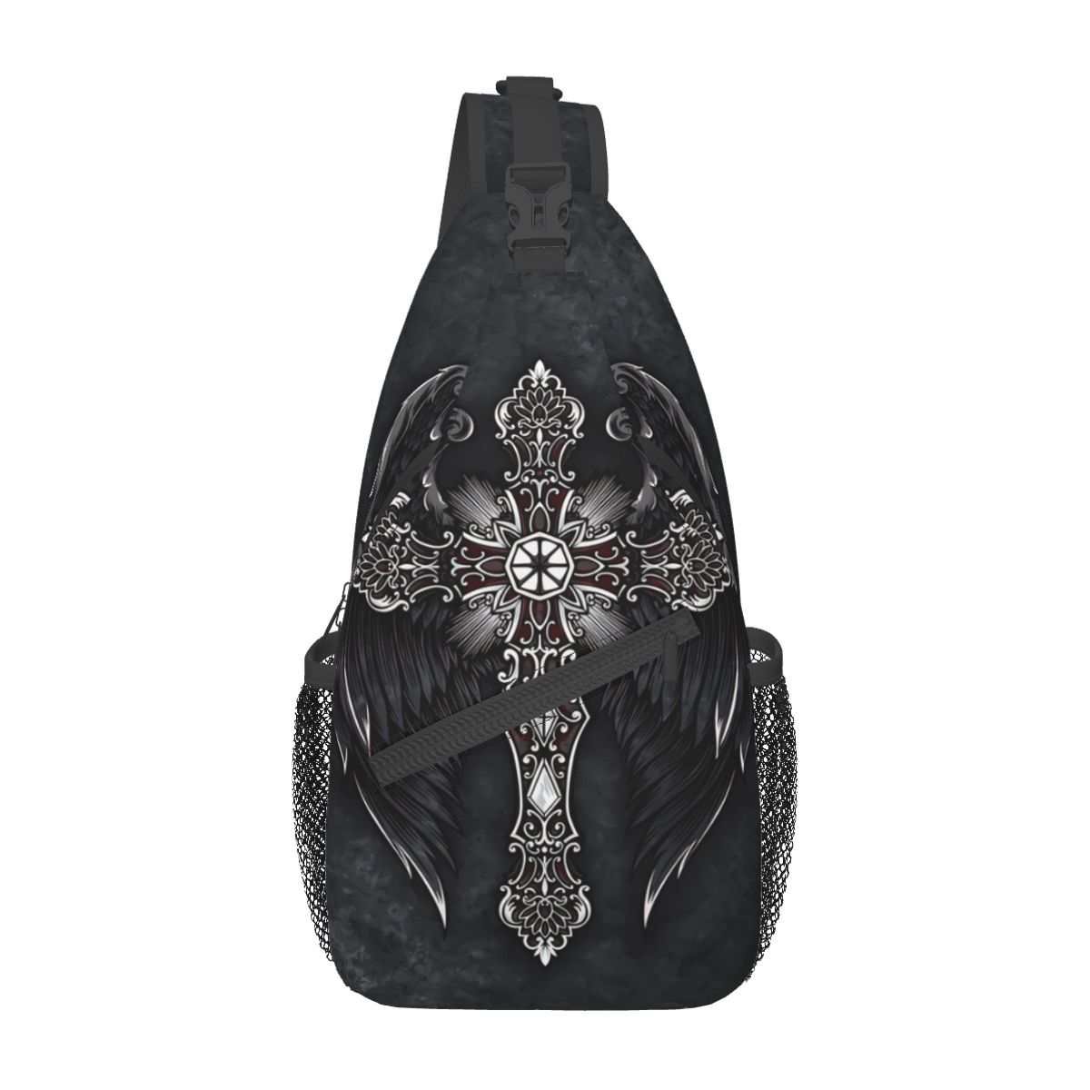 Kreuz Kreuzigung Umhängetasche Sport Kreuz mit schwarzen Flügeln Brusttasche unisex Frauen Mann Schulter Rucksäcke reisen: Ursprünglich Titel