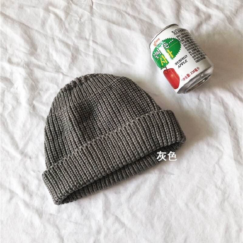 Mænd hue hatte uden skygge kalot street strik hue kvinder mænd akryl unisex afslappet solid græskar bærbar melon kasket: Grå