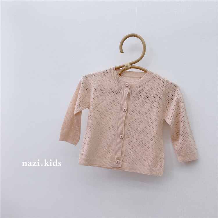 été Cardigan bébé garçons et filles découpe respirant coton couleur unie soleil preuve chemise climatisation filles manteau: 7613pink / 24M
