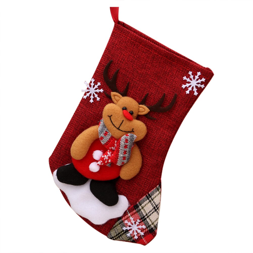Xmas træ sokker tegneserie snefnug blød taske jul julemanden snemand elbjørn strømper pejs indretning: C