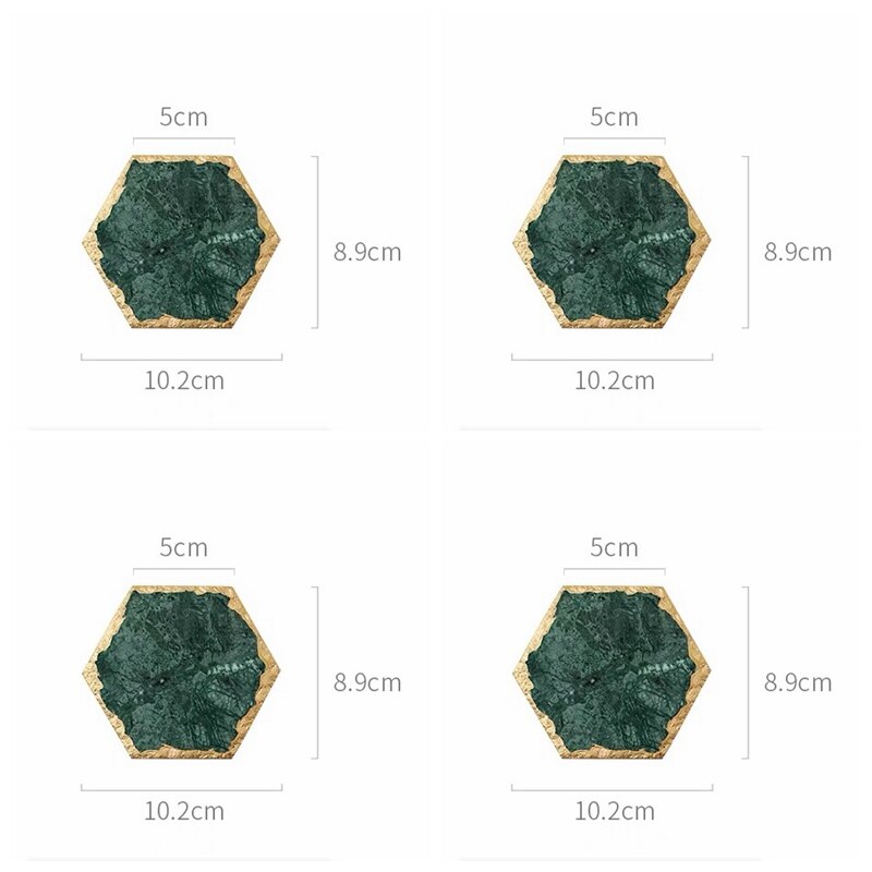 Luxe Antislip Emerald Real Marmer Coaster Mok Plaats Mat Groene Steen Met Gouden Inlay Hittebestendige Trivet Tafel decoratie: L